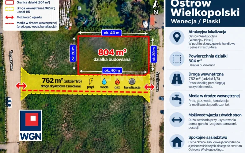 Grunt budowlany jednorodzinny na  sprzedaż Ostrów Wielkopolski - Działka budowlana/ Wenecja / Piaski.